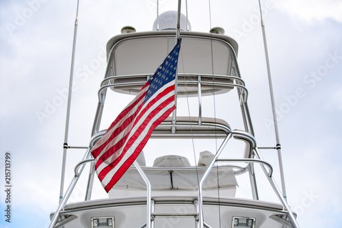 American flag attached to the luxurious yacht