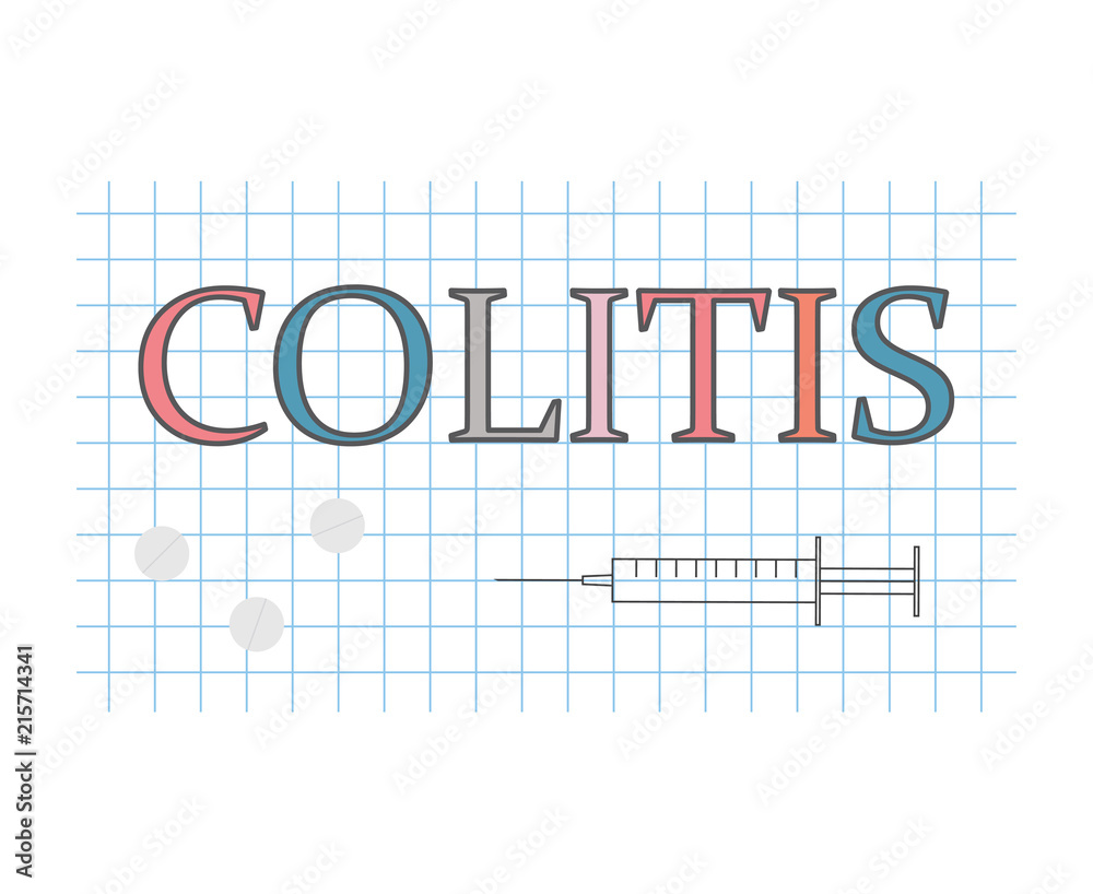 colitis word on checkered paper sheet- vector illustration