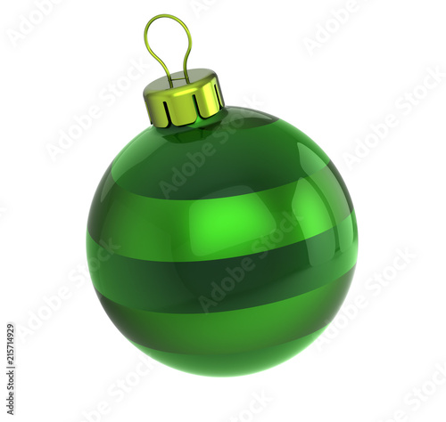 Christmas ball green bauble New Year's Eve wintertime decoration sphere hanging adornment classic. Traditional winter ornament happy holidays Merry Xmas event symbol glossy. 3d illustration