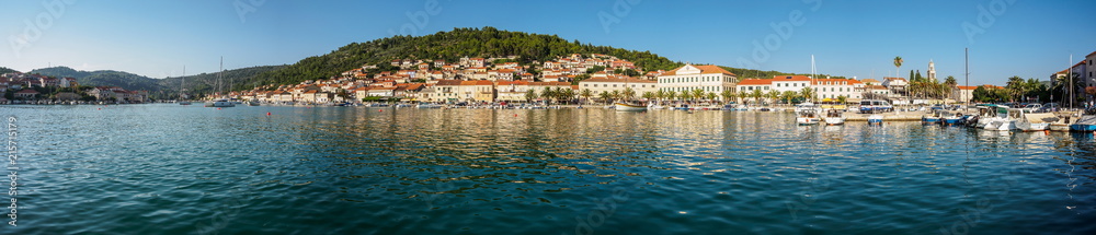 Panorama of the Mediterranean town Vela Luka on Korcula island, Croatia Panorama of the Mediterranean town Vela Luka on Korcula island, Croatia