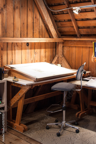 Architectural drafting station/office in a barn
