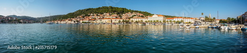 Panorama of the Mediterranean town Vela Luka on Korcula island, Croatia