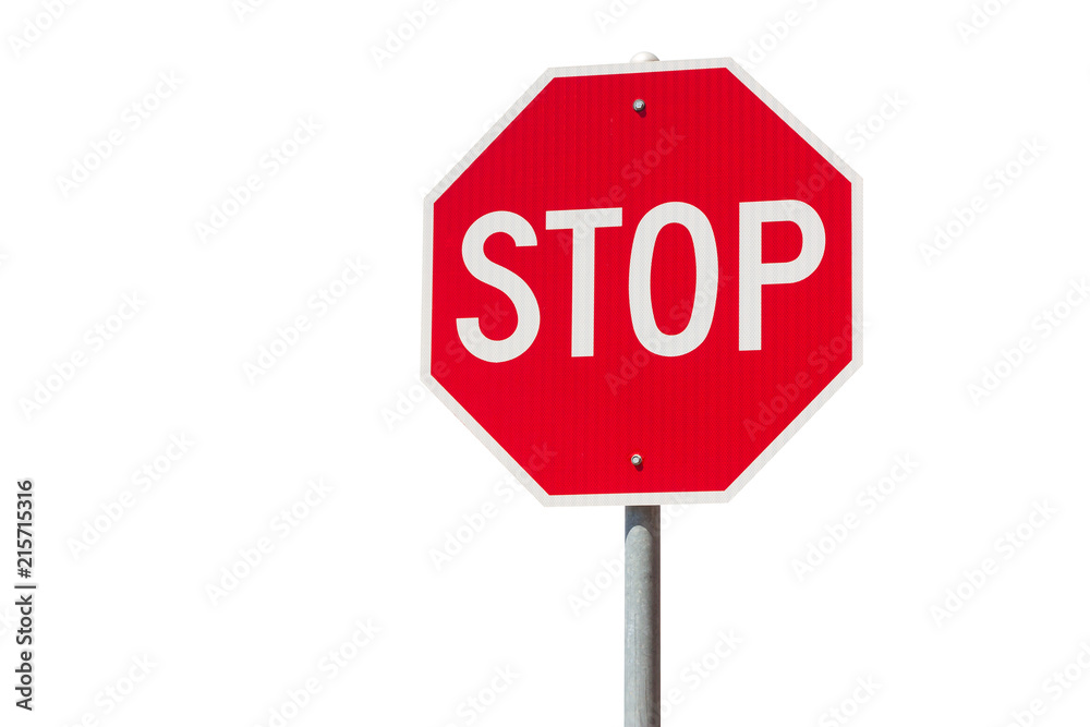 Red stop sign isolated on white background. Traffic regulatory warning sign. Red stop sign isolated on white background. Traffic regulatory warning sign.