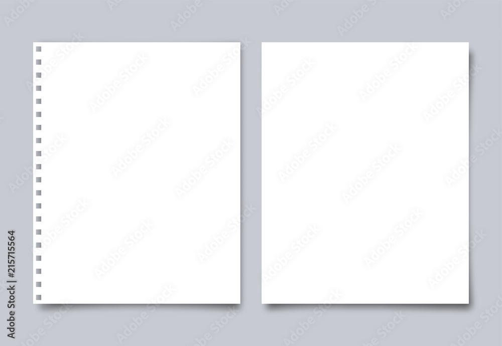 White paper sheets with shadow on transparent background