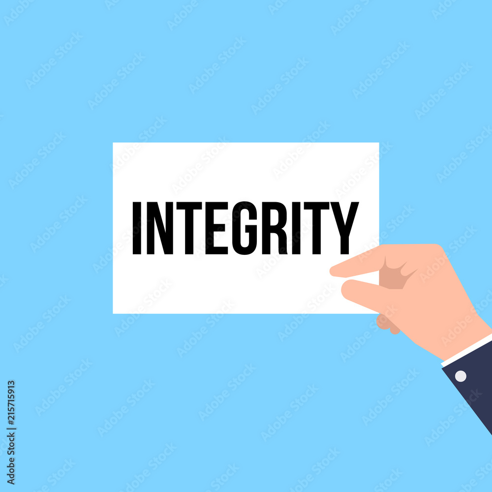 Man showing paper INTEGRITY text Man showing paper INTEGRITY text