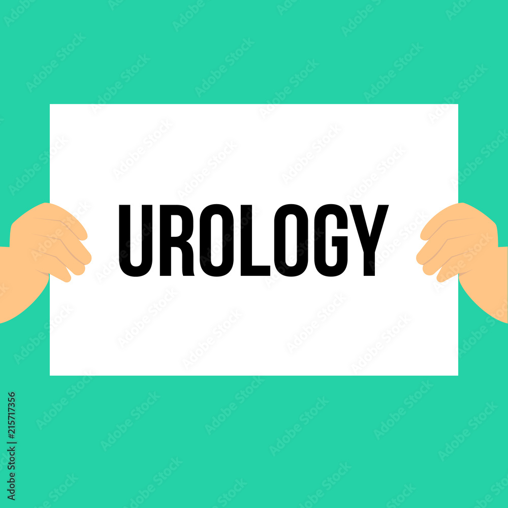 Man showing paper UROLOGY text Man showing paper UROLOGY text