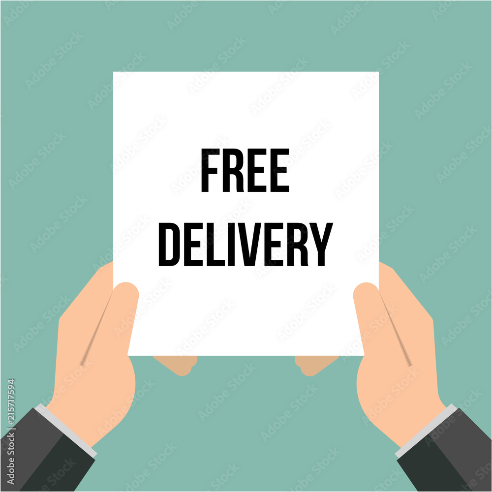 Man showing paper FREE DELIVERY text Man showing paper FREE DELIVERY text