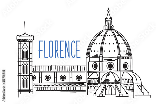 Vászonkép Sketch of Florence Cathedral Santa Maria del Fiore (Saint Mary of the Flower) in Italy