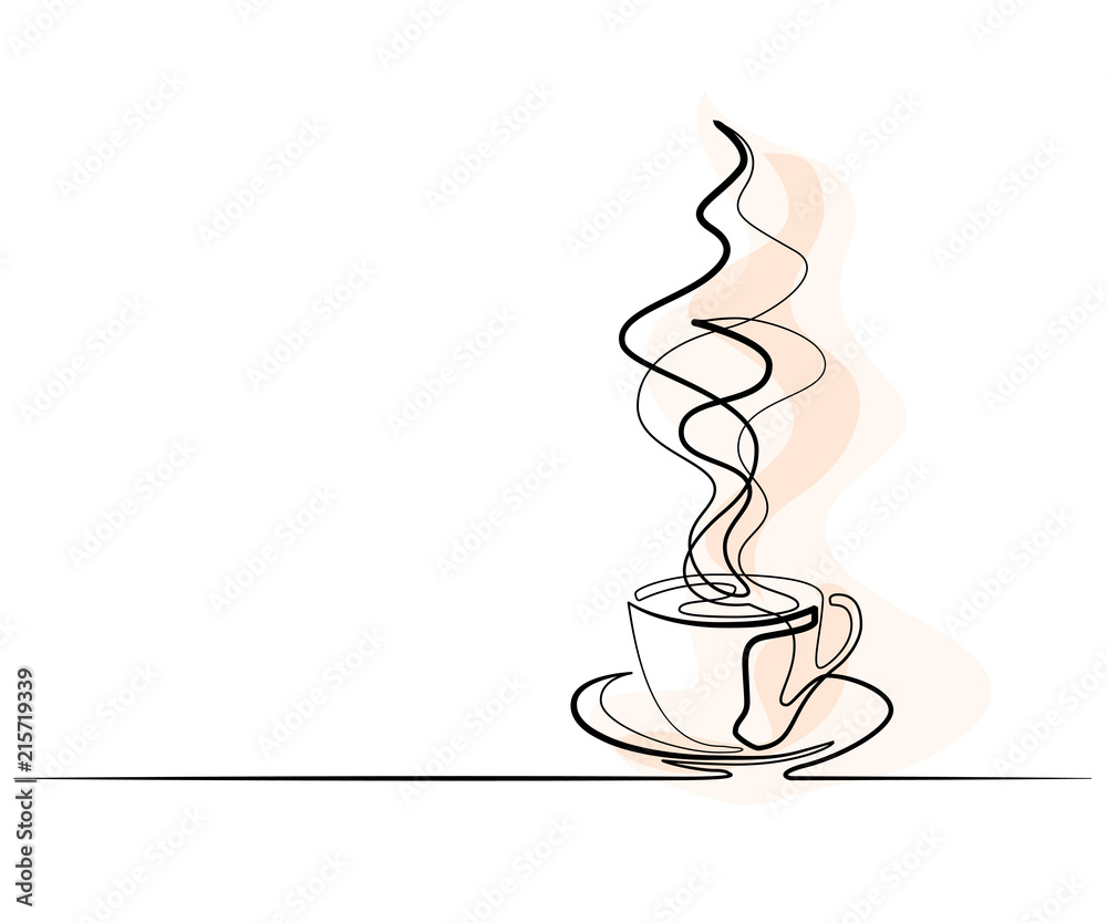 Fototapeta Ciągły jeden rysunek linii filiżankę kawy. Ilustracji wektorowych