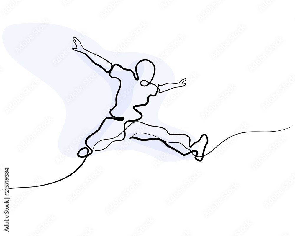 Continuous one line drawing. Happy jumping man on white background ...