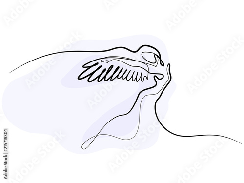 Continuous one line drawing. Abstract portrait of angel woman with wings. Vector illustration.