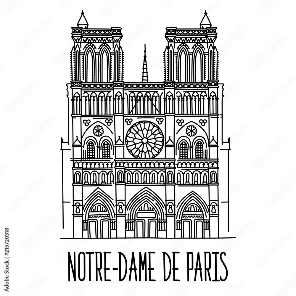 Hand Drawn Sketch Of The Notre Dame De Paris France Vector Drawing Isolated On White 9417