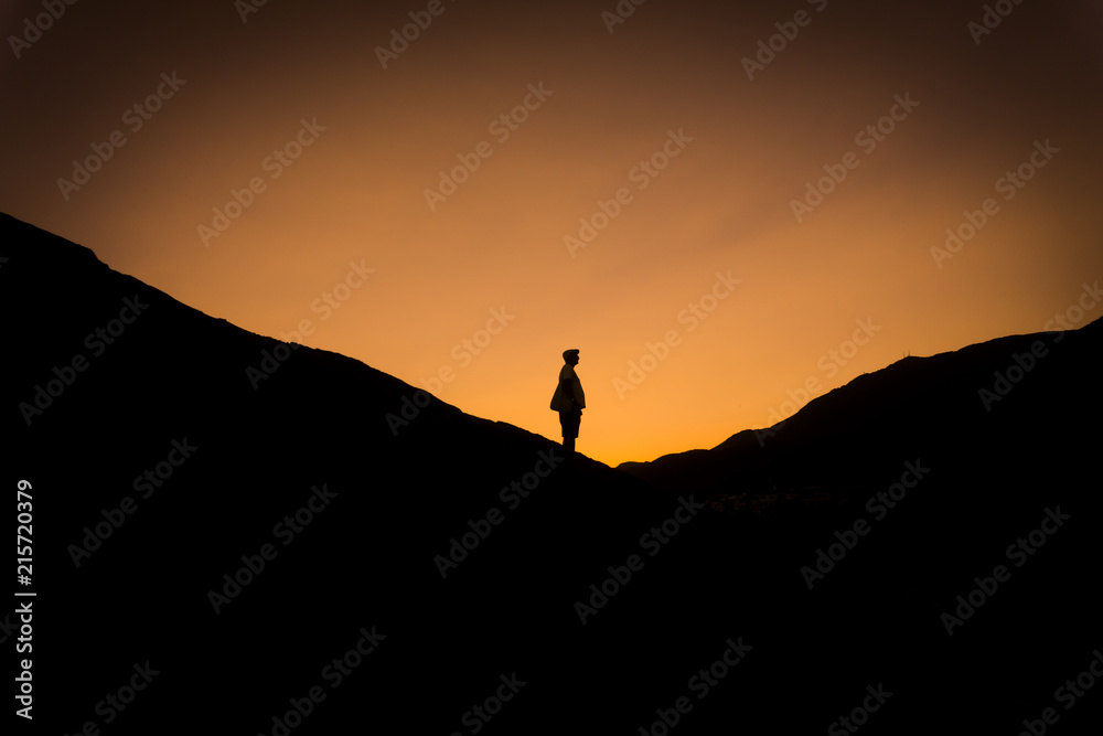 Silhouettes of lonely man