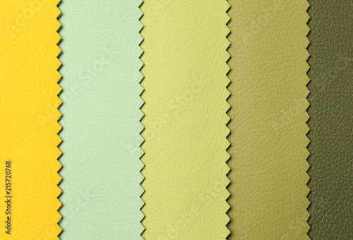 Leather samples of different colors for interior design as background