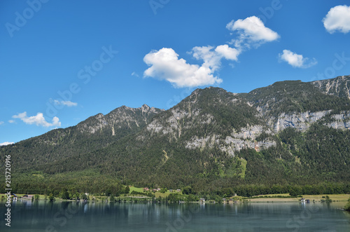 Beautiful landscape with mountains and river on sunny day