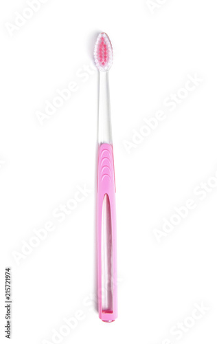 Color toothbrush on white background. Dental care