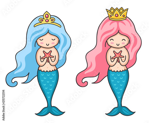 Beautiful little princess mermaids. Vector colorful illustration