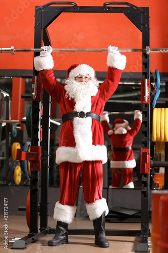 Authentic Santa Claus training in modern gym