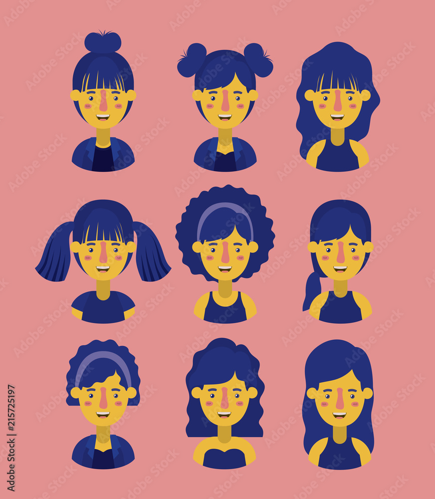Naklejka premium group of women retro styles characters vector illustration design