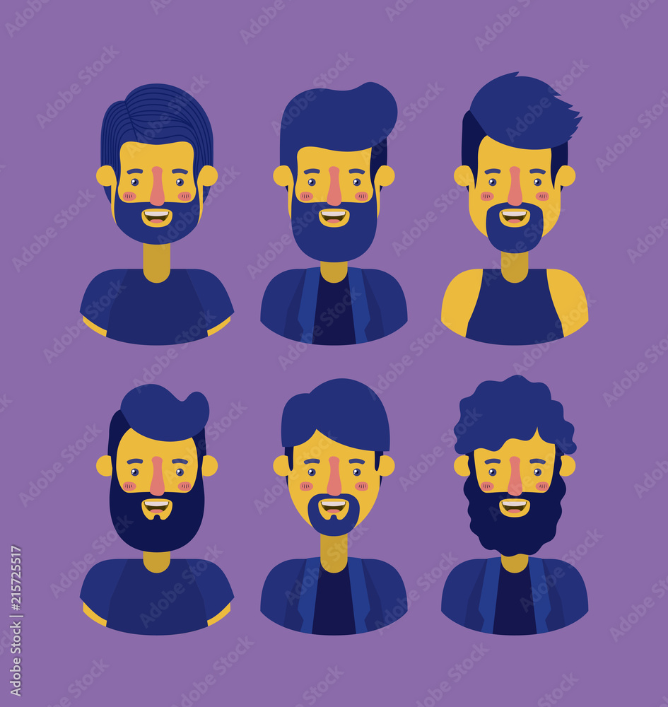 group of men retro styles characters vector illustration design