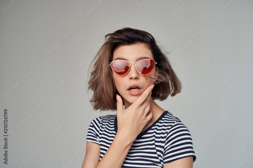 portrait of young woman in glasses portrait of young woman in glasses