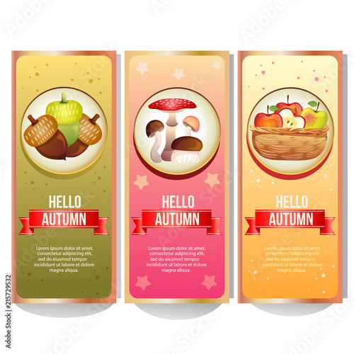 colorful autumn banner collection with apple mushroom canary