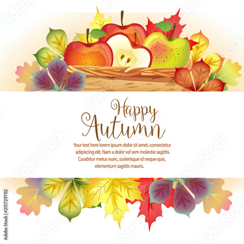 garden autumn vivid leaves and basket of apple