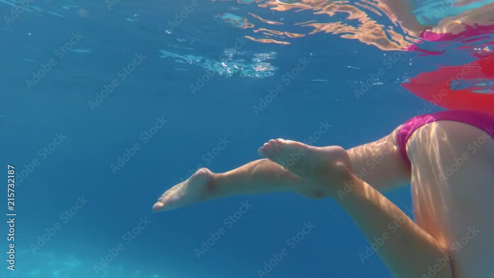 Underwater Little Girl Swimming in Swimming Pool