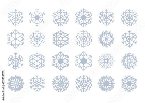 Light snowflake icons collection isolated on white background for your winter design. Vector illustration for abstract snow pattern or snowfall