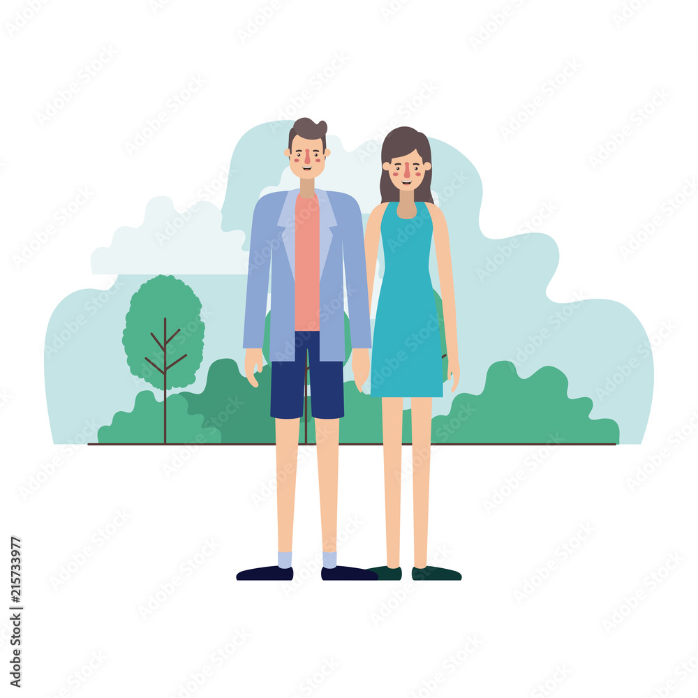 young couple outside scene avatars characters vector illustration design young couple outside scene avatars characters vector illustration design