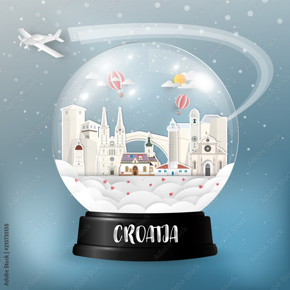 Naklejka premium Croatia Landmark Global Travel And Journey paper background. Vector Design Template.used for your advertisement, book, banner, template, travel business or presentation