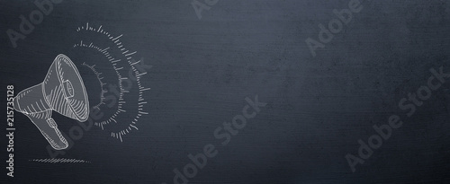 megaphone drawn on blackboard for announce background photo