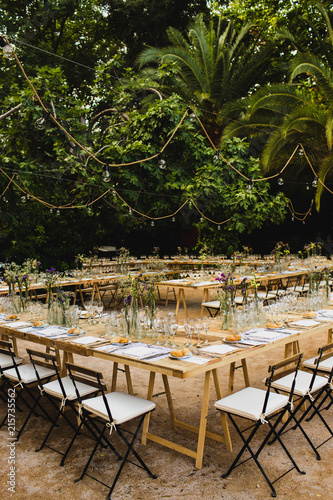 Retro empty vintage style wooden chairs for events and weddings