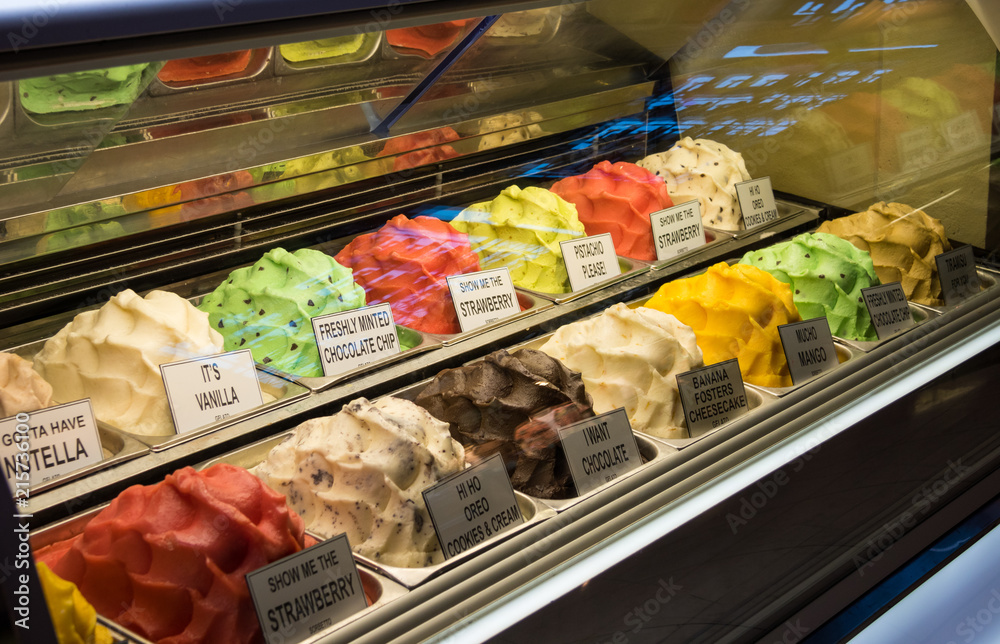 Gelato case showing all the flavors Gelato case showing all the flavors