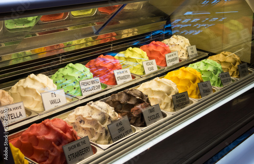 Gelato case showing all the flavors © K KStock