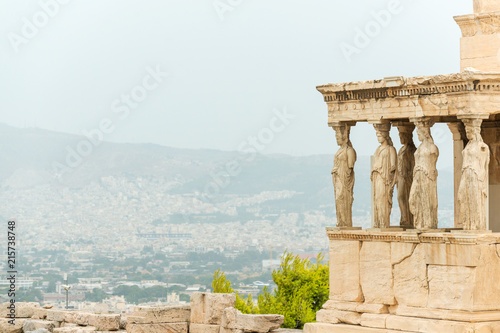 Porch with world famous Caryatids in Erechtheion on Acropolis Hill, Athens, Greece