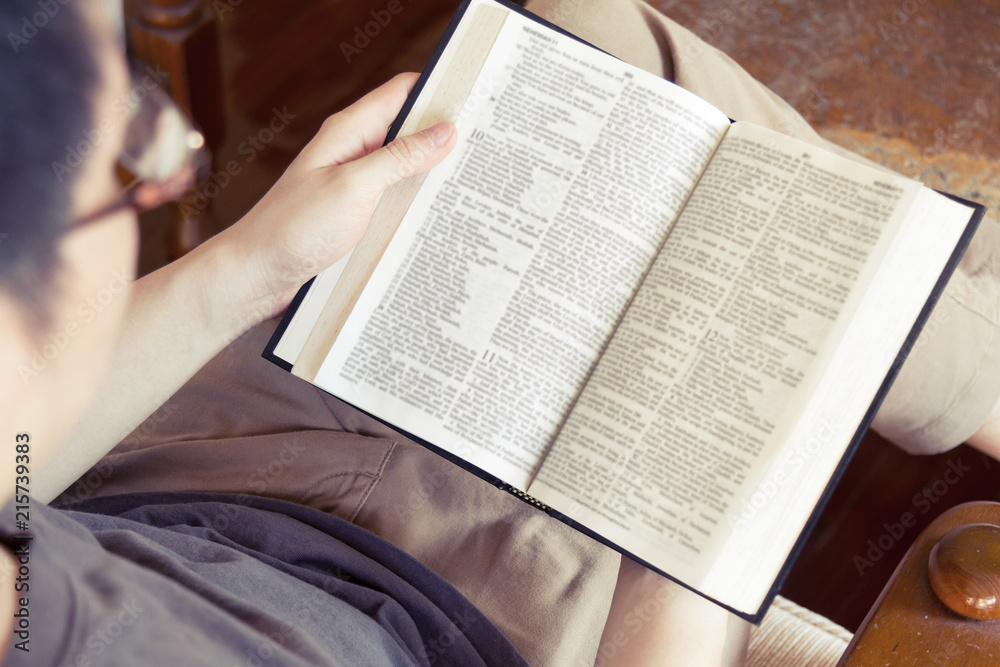 Fototapeta premium man sitting on sofa and reading book