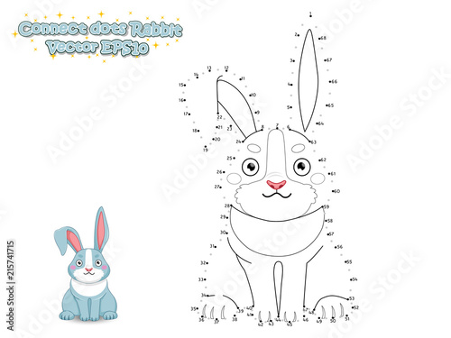 Connect The Dots and Draw Cute Cartoon Rabbit. Educational Game for Kids. Vector Illustration.
