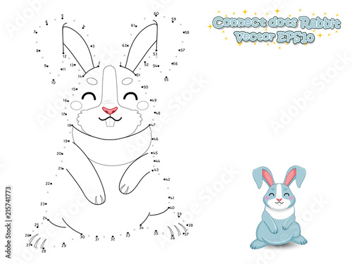Connect The Dots and Draw Cute Cartoon Rabbit. Educational Game for Kids. Vector Illustration.