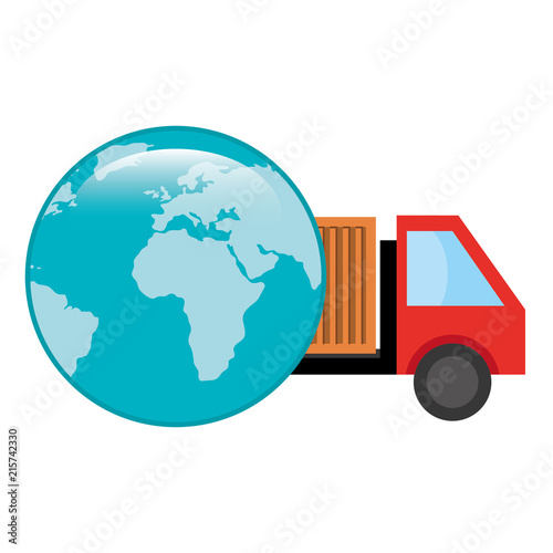 delivery service truck with earth planet