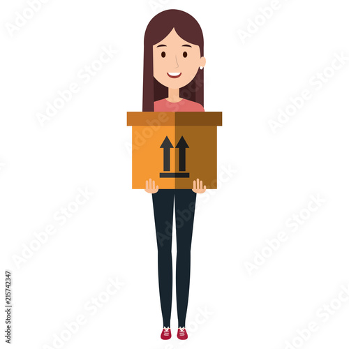 young woman lifting carton box