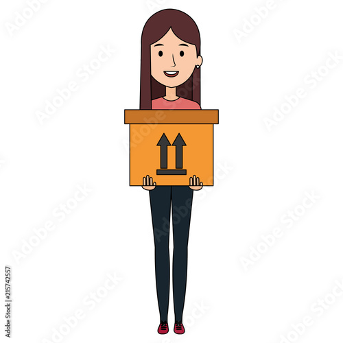 young woman lifting carton box