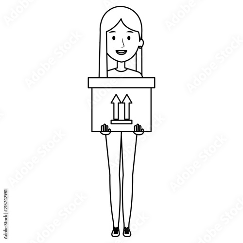 young woman lifting carton box