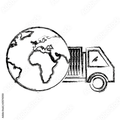 delivery service truck with earth planet
