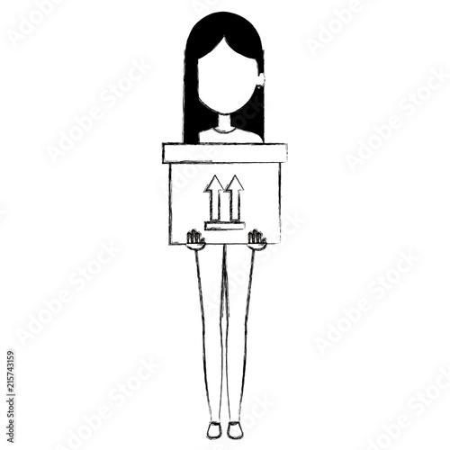 young woman lifting carton box