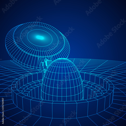 Cover rocket silo intercontinental ballistic missile. Wireframe low poly mesh vector illustration