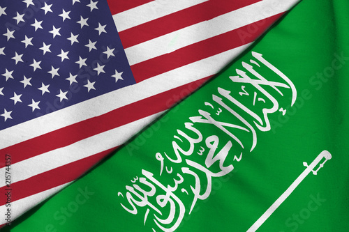 The oil wars. Flag of Saudi Arabia. Flag of the United States.