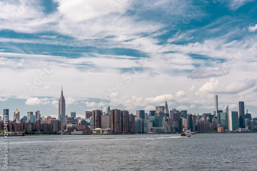 Manhattan Midtown skyline view over East river  New York  USA