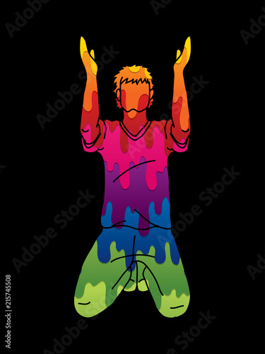 Prayer hands up, Christian praying cartoon graphic vector