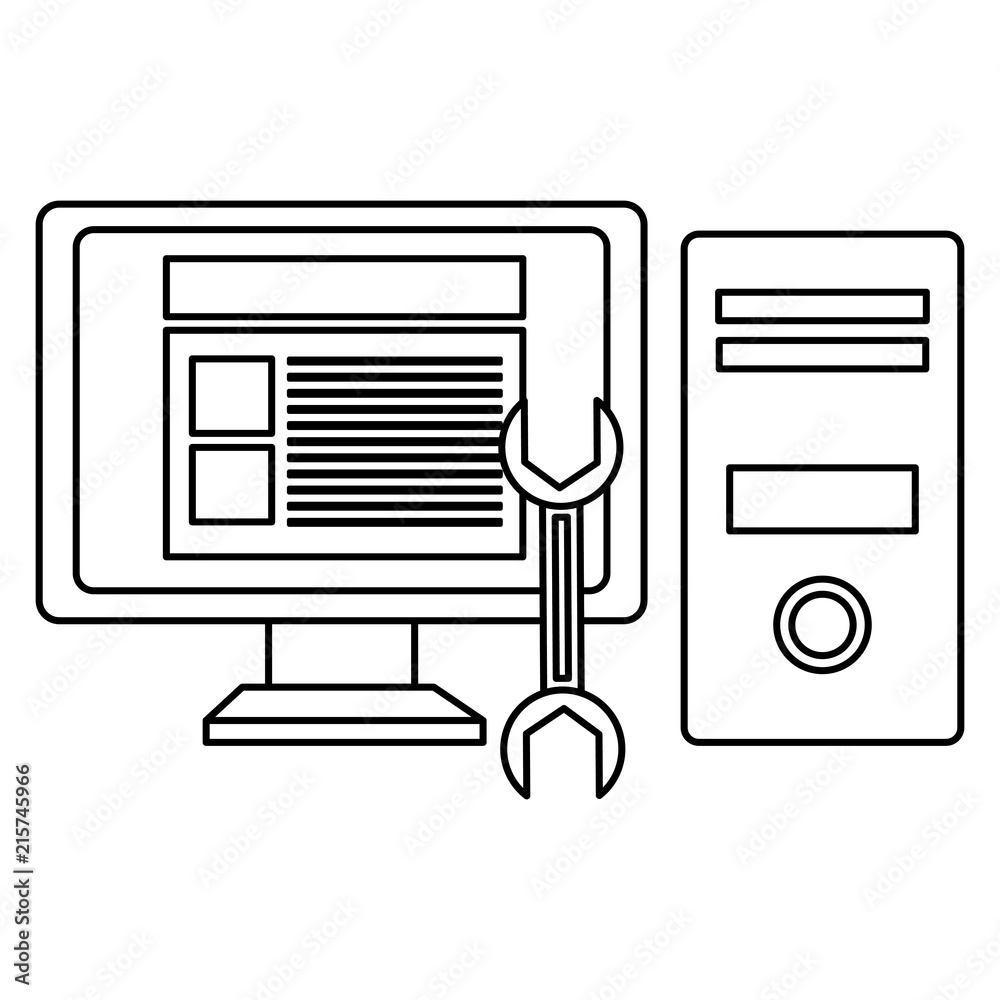 computer desktop with wrench